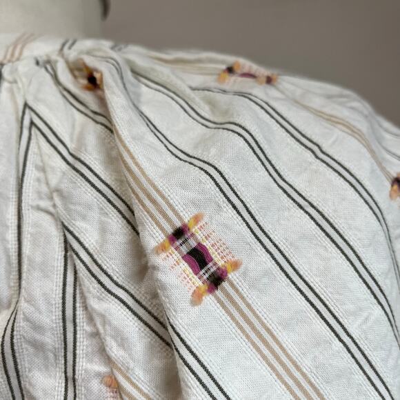 Loft Puff Sleeve Clip Stripe Peasant Blouse Size M - Picture 6 of 7